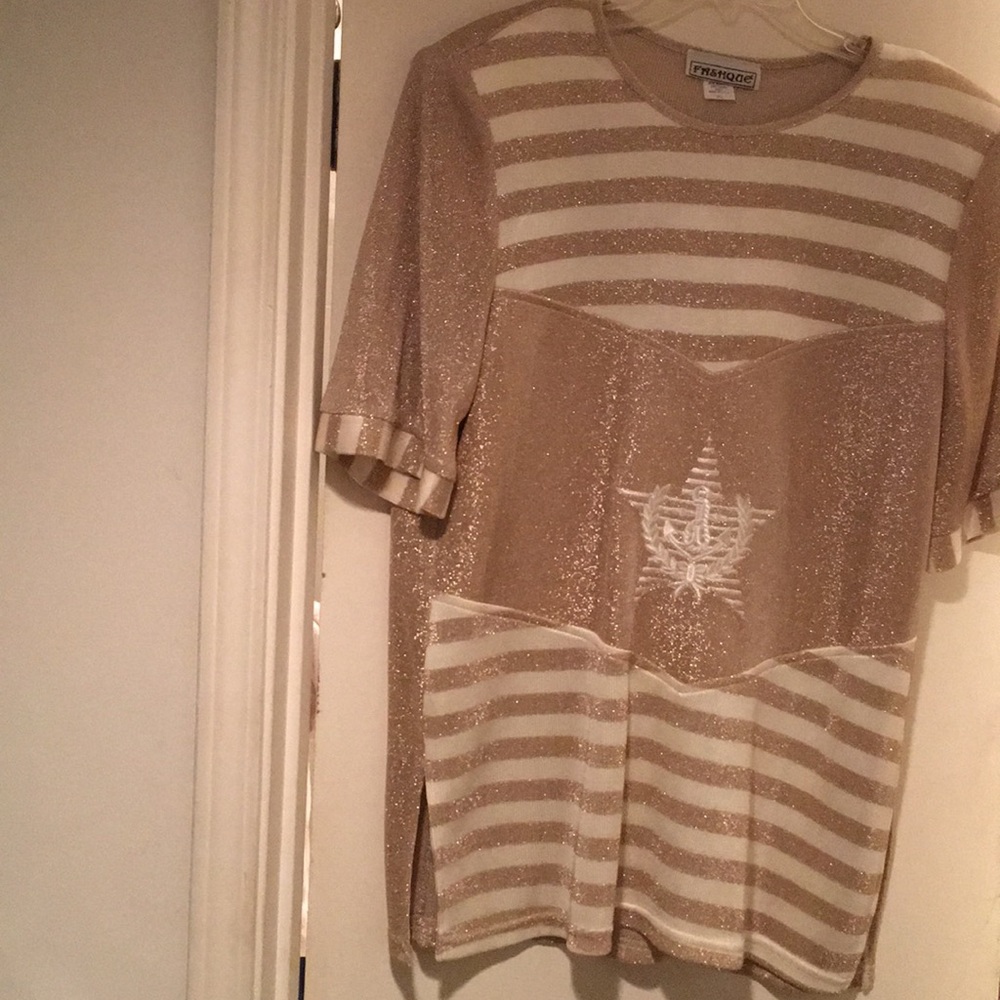 Fashque gold and cream metallic top